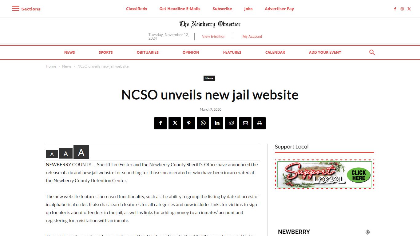 NCSO unveils new jail website - Newberry Observer