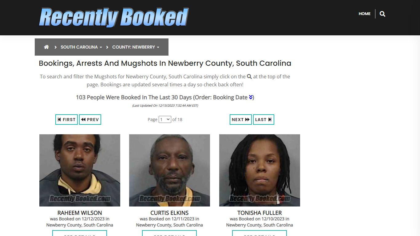 Bookings, Arrests and Mugshots in Newberry County, South Carolina